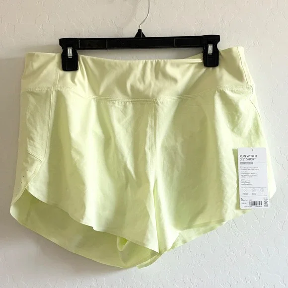 Athleta Run With It 3.5 Inch Short Neon Yellow Featherweight Stretch Size L - Picture 3 of 7